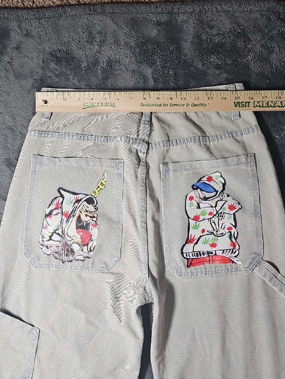 Y2K Streetwear Graffiti Graphic Light Wash Denim Jeans Size XL - Picture 6 of 9